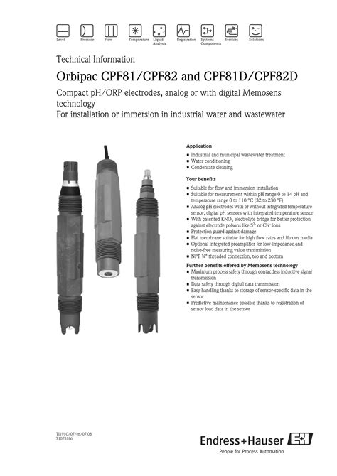 Orbipac Cpf Cpf D Cpf Cpf D Endress Hauser Datasheet Ph Sensor Pdf