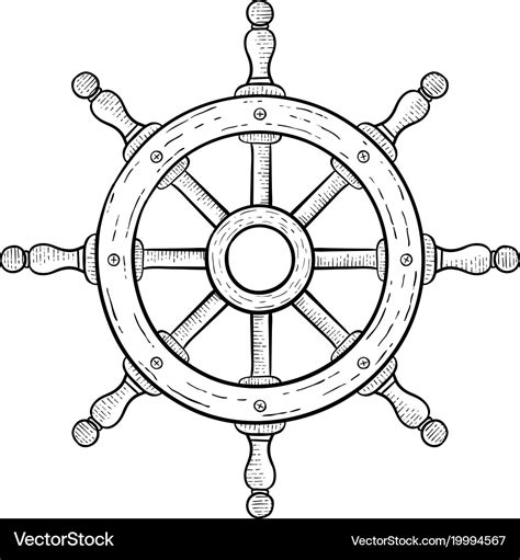 Steering Wheel For Ships And Boats Hand Drawn Vector Image