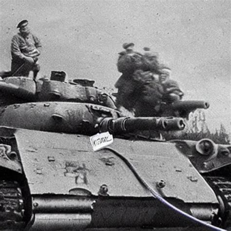 Old Photograph Of Fat Cat Driving A World War Tank Stable Diffusion