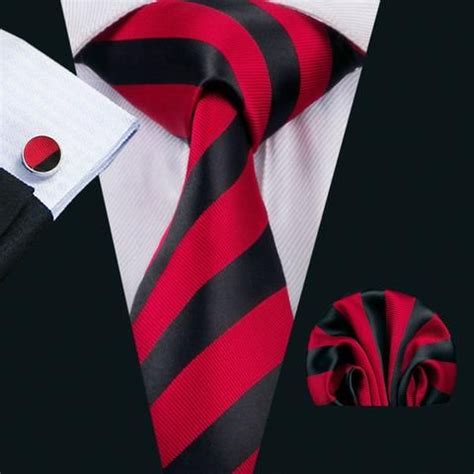 Red And Black Striped Silk Necktie Set LBW1541 Silk Necktie Set