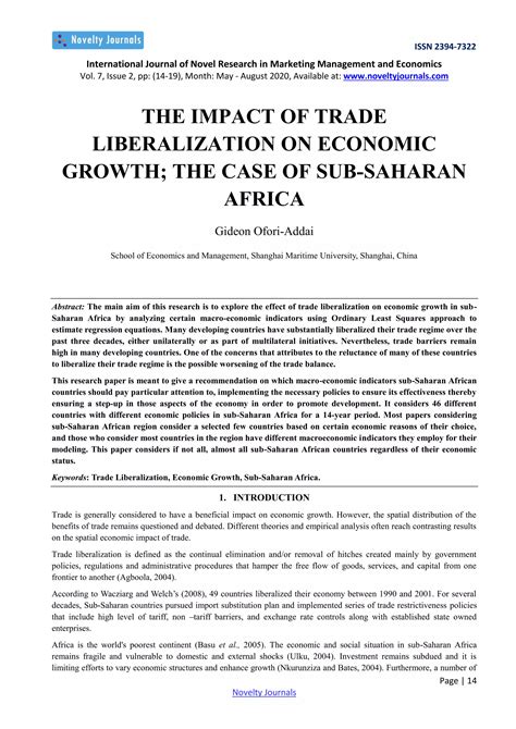 The Impact Of Trade Liberalization On Economic Growth The Case Of Sub