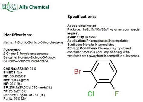 중국 1 브로 모 2 클로로 3 플루오로 벤젠 CAS 번호 883499 24 9 제조업체 무료 샘플 Alfa