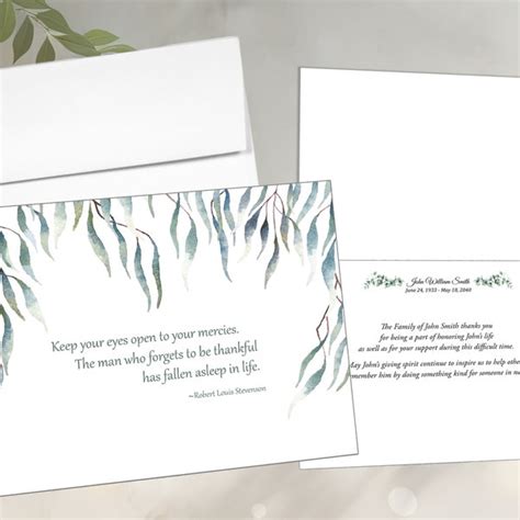 Funeral Thank You Notes Sympathy Acknowledgement Cards Weeping Willow