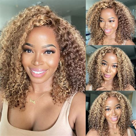 Nadula Honey Blonde Curly 13x4 Lace Front Wigs Human Hair Brown And Blonde Glueless