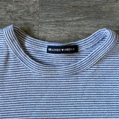 Brandy Melville Blue White Striped Tee Short Depop