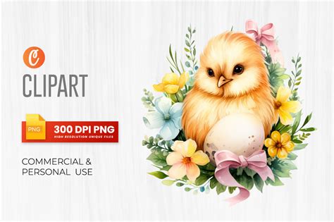 Watercolor Floral Easter Chick Clipart Graphic by Crafticy · Creative ...