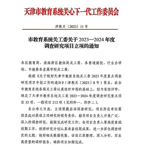 喜报！我院1项课题获批天津市教育系统关工委2023 2024年度调查研究项目立项 英语学院