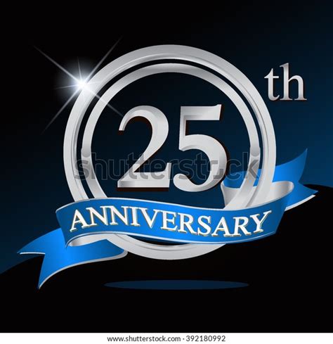 Logo Del 25 Aniversario Con Cinta Azul Y Anillo De Plata Plantilla