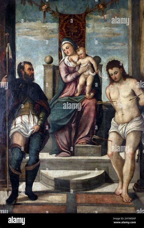 Tiziano Vecellio Anhänger Madonna mit Kind auf dem Thron mit St