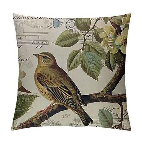 Shiartex Beige Vintage Throw Pillow Covers Rustic Farmhousey Bird