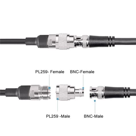 Adaptador BNC Hembra PL259 Macho UHF Gris