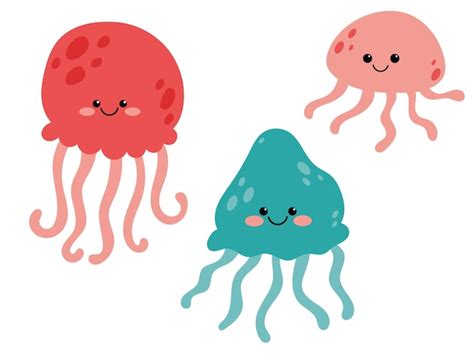 Premium Vector A Cartoon Drawing Of Jellyfish And A Jellyfish