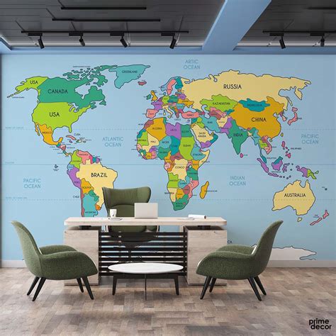 Colorful World Map | Maps Wallpaper Mural– Prime Décor