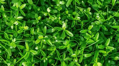 Latar Belakangfoto Close Up Rumput Hijau Subur Dengan Daun Bulat Dengan