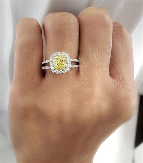 225 Ct Canary Fancy Yellow Cushion Cut Halo Diamond Ring Vs2 Gia Cer