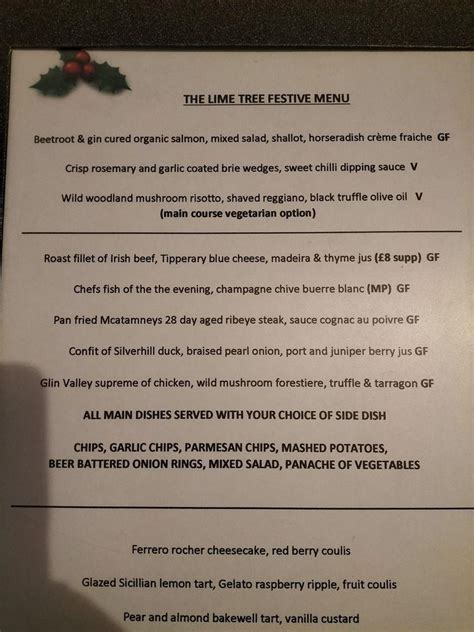 Menu At The Lime Tree Restaurant Limavady Limavady