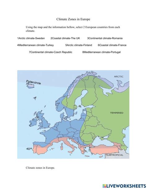 Climate Zones In Europe Online Exercise For Live Worksheets