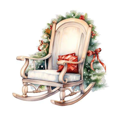 Premium Ai Image Cute Watercolor Christmas Rocking Chair Illustration