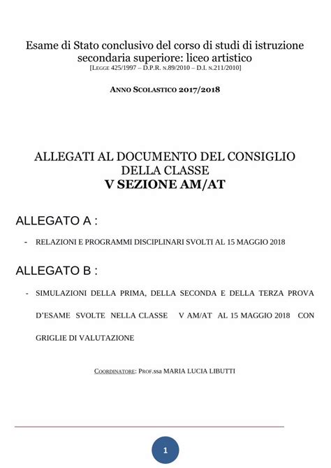 PDF ALLEGATI AL DOCUMENTO DEL CONSIGLIO DELLA CLASSE A E B Classe V