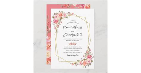 Pretty Blush Pink Floral Gold Frame Wedding Invitation Zazzle