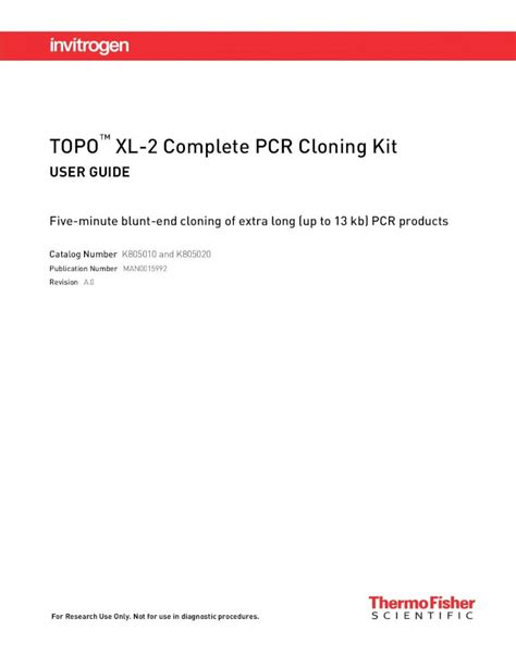 Pdf Topo Xl 2 Complete Pcr Cloning Kittopo Xl 2 Complete Pcr