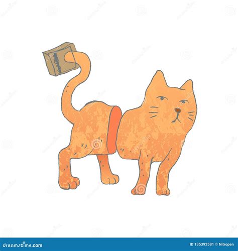 Cat with Tail Caught in a Mousetrap. Stock Vector - Illustration of caught, scary: 135392581