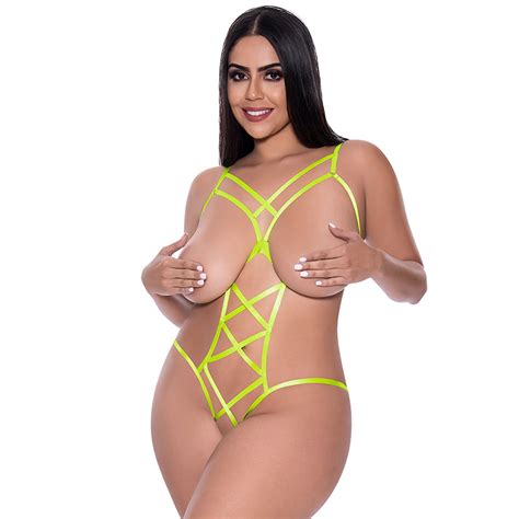 Magic Silk Strap Tease Cupless And Crotchless Teddy Yellow Queen