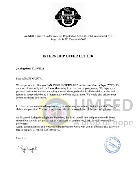 Free Printable Internship Offer Letter Templates Pdf Word