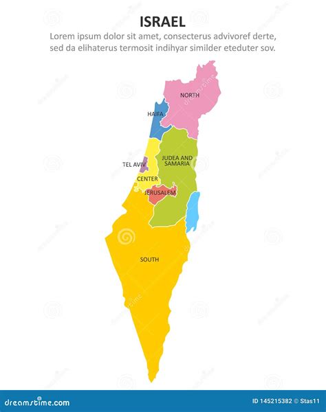 Israel Multicolored Map With Regions Vector Illustration Stock Vector