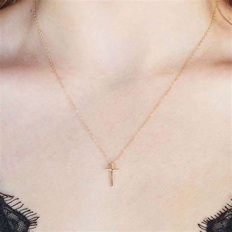 Skinny Tiny Gold Cross Necklace Etsy