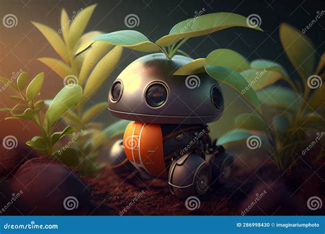 Robot With Green Leaves Ecology Technology Concept Stock Illustration