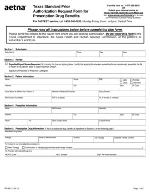 Texas Standard Prior Authorization Request Form For Aetna Fill