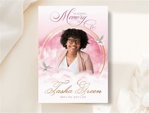 Pink And Gold Funeral Program Template Bi Fold 4 Page Editable 5 5x8