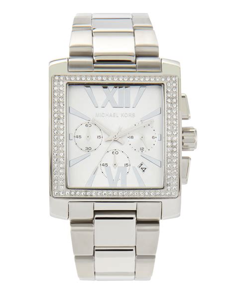 Michael Kors Crystal Square Watch In Silver Null Lyst