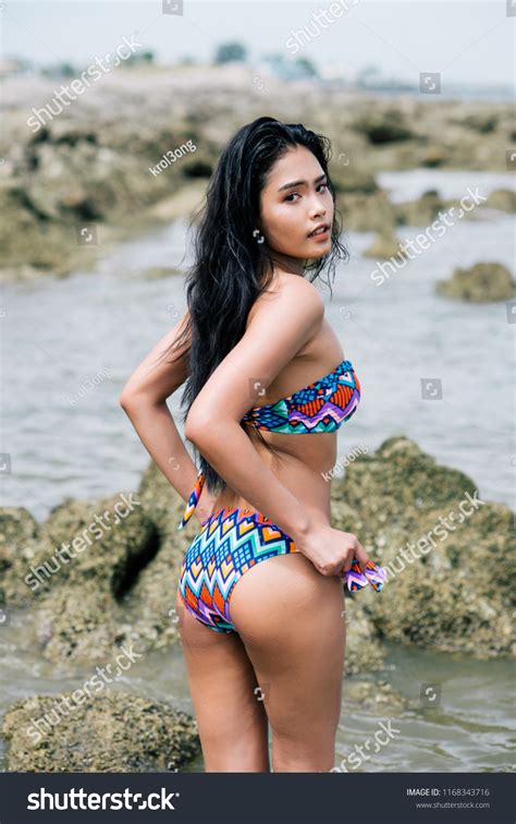 Sexy Asian Woman Colorful Bikini On Foto Stok 1168343716 Shutterstock