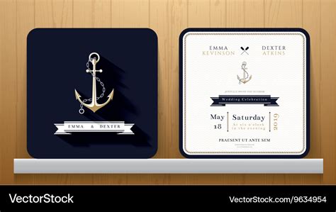 Vintage Nautical Anchors Wedding Invitation Card Vector Image