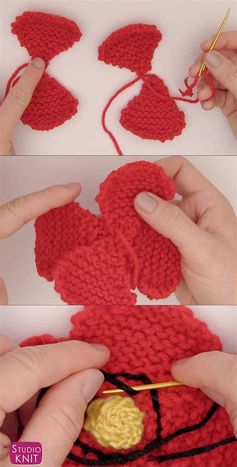 How To Knit A Poppy Flower Knitted Flower Pattern Knitted Flowers