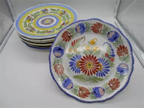 LOT DE 6 Assiettes Decor Floral En Faïence De Quimper Hb Henriot EUR