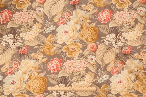 2.88 Yards Waverly Floral Flourish Printed Cotton Drapery Fabric in Clay