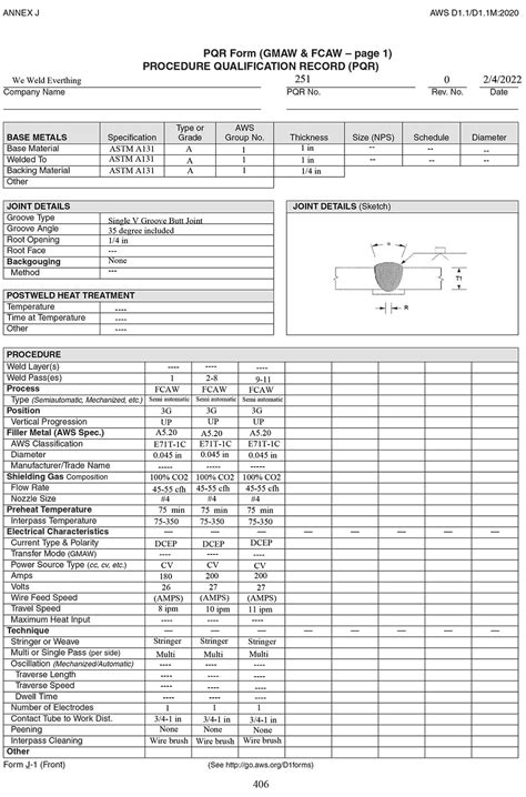 Welding Procedure Qualification Record Template