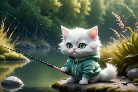 Cat Catches Fish On A Beautiful Lake Stock Photo Image Of Wild