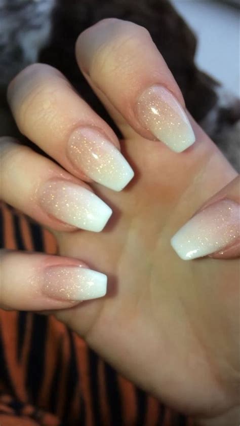 French Ombre Nails With Gold Glitter Baby Boomer Coffin Nails Ombre