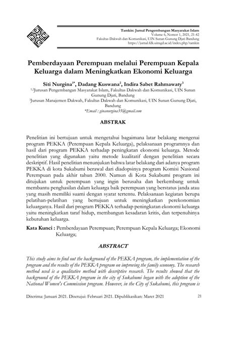 Pdf Pemberdayaan Perempuan Melalui Perempuan Kepala Keluarga Dalam