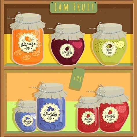 Fruit Jam Advertising Shelf Jar Icons Free Vector In Adobe Illustrator