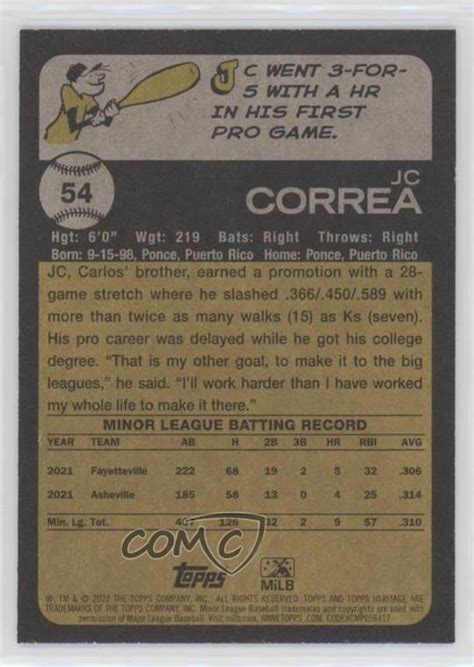 2022 Topps Heritage Minor League Edition JC Correa 54 EBay