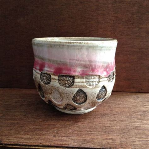 Rustic Marbled Watermelon Seed Tea Bowl In Rose Petal Pink Clear Hand