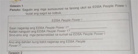 Solved Gawain Panuto Sagutin Ang Mga Sumusunod Na Tanong Ukol Sa