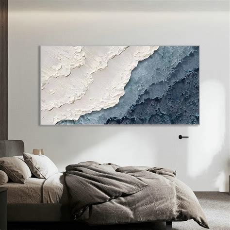 3D Minimalist Blue Ocean Painting On Canvas Earth Tone Waves Etsy