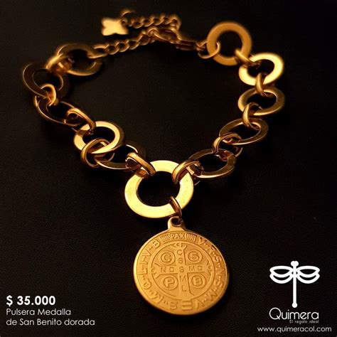 Pulsera Medalla De San Benito Dorada Quimera El Regalo Ideal