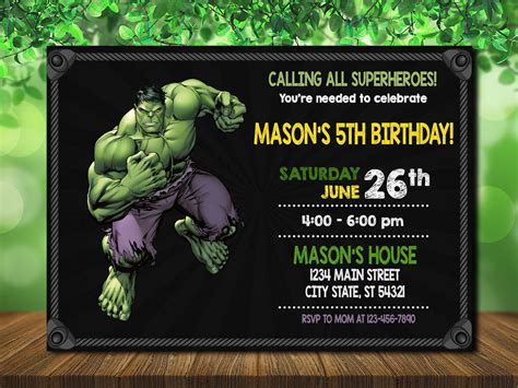 Hulk Birthday Invitation Hulk Digital Invite Hulk Boy Invitation